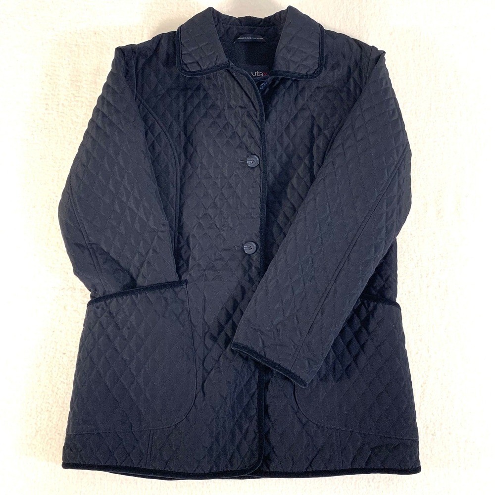 Women's Quilted Jacke Sz Medium Lined Button Front Black